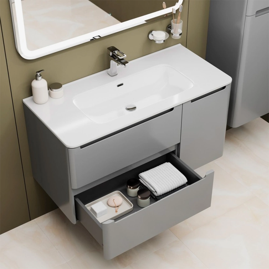 Тумба с раковиной подвесная Iddis Edifice 100 EDI10L0i95K серый светлый - фото 6