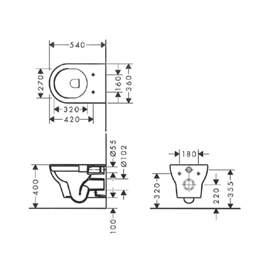 Унитаз подвесной Hansgrohe GladeLake S 60106450 с сиденьем - схема унитаза
