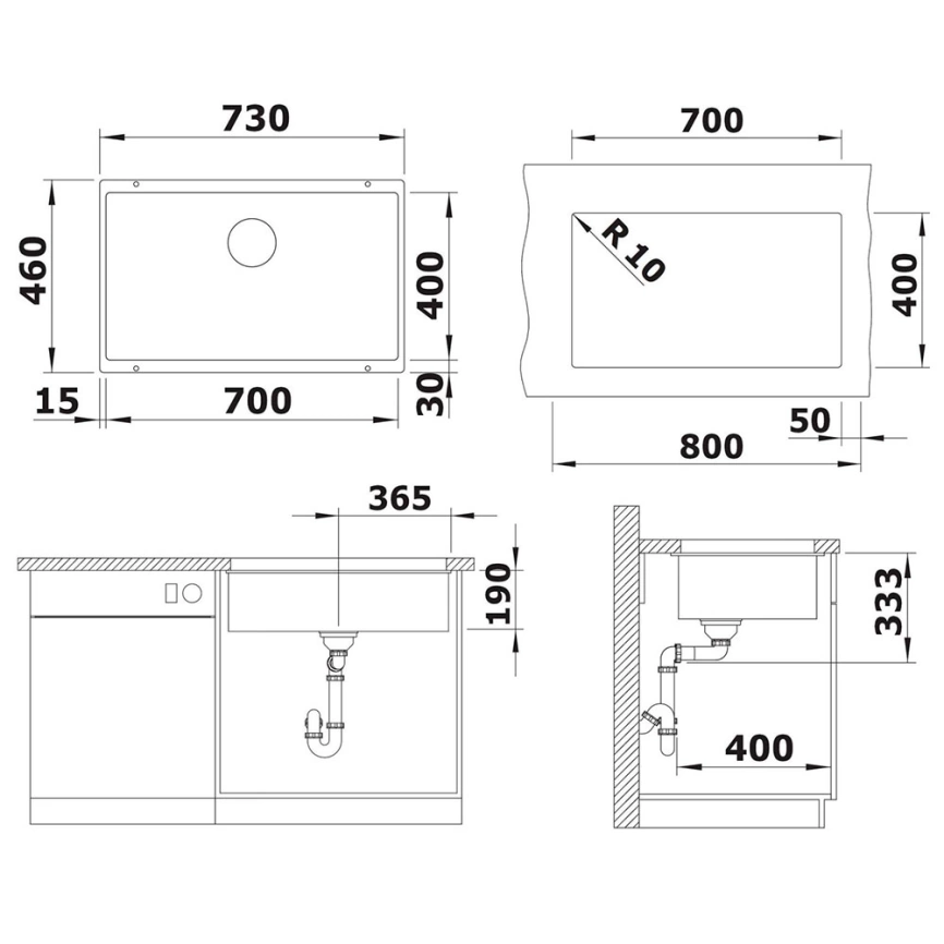Мойка кухонная Blanco Rotan 700-U 526099 черный - схема