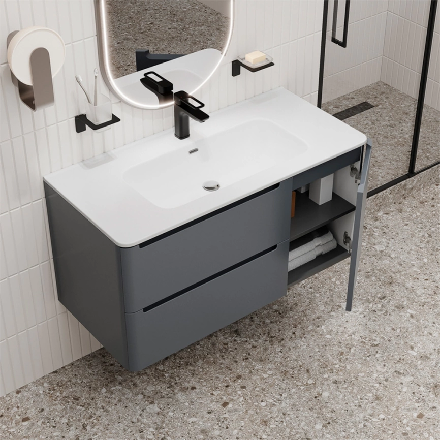 Тумба с раковиной подвесная Iddis Edifice 100 EDI10D0i95K серая темная - фото 7