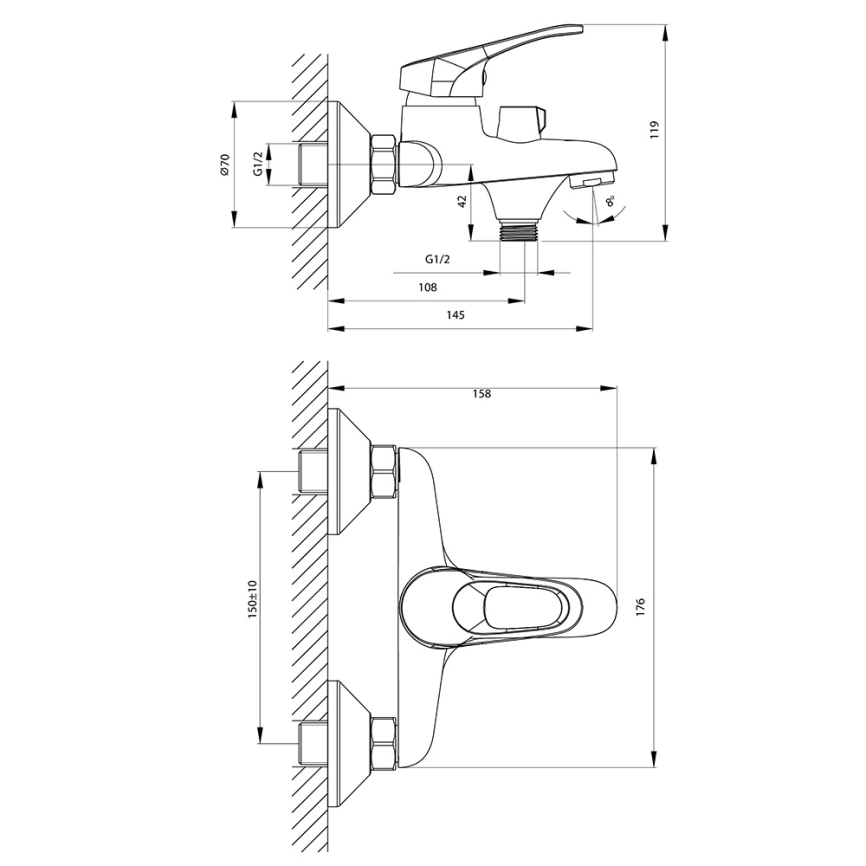 Смеситель для ванны Rossinka B35-30 хром - схема