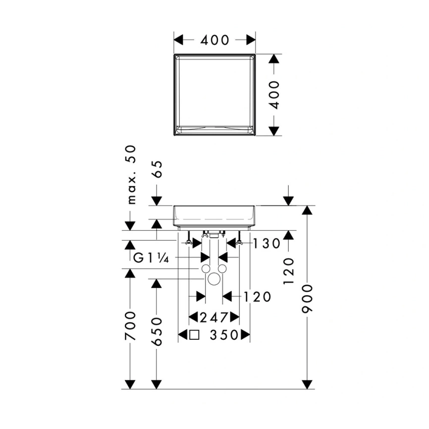 Раковина Hansgrohe Xuniva U 60324700 накладная белая - схема