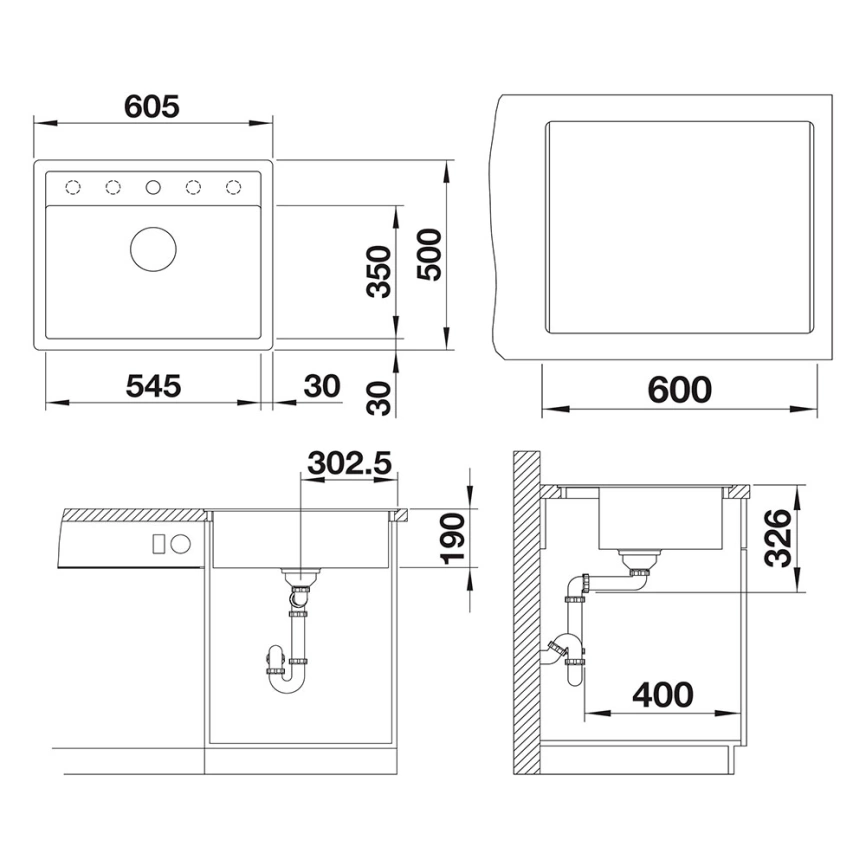Мойка кухонная Blanco Dalago 6-F 514773 антрацит - схема