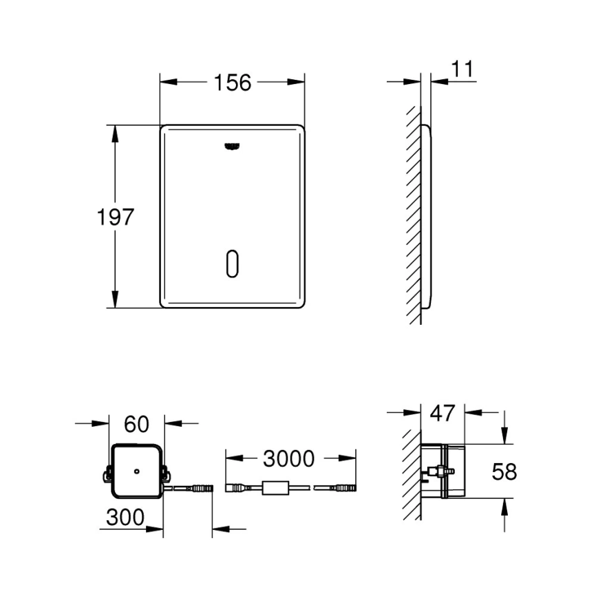 Панель смыва для унитаза сенсорная Grohe Tectron Skate 38698SD1 питание от сети 230 В - схема