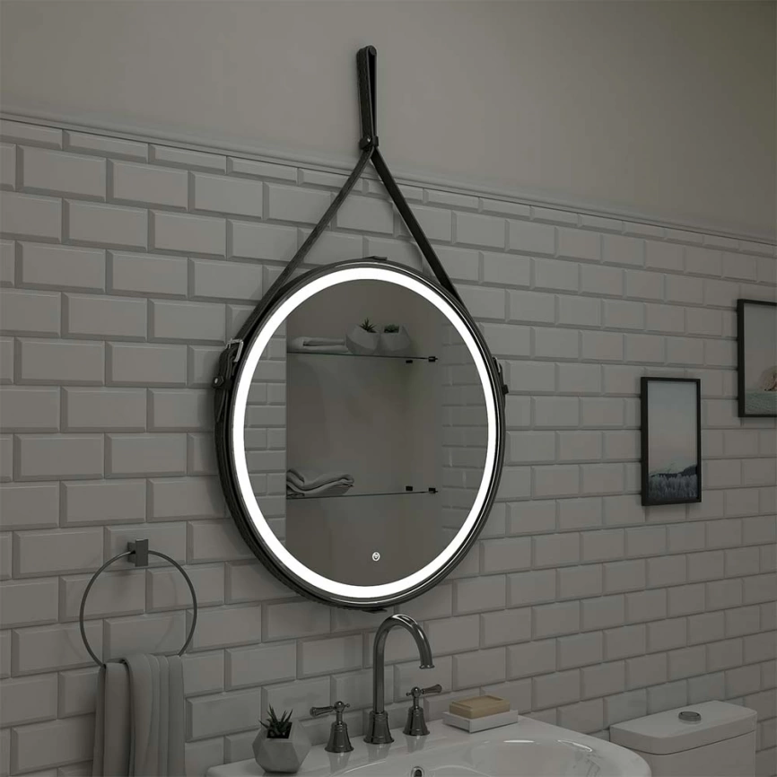 ЗЗеркало навесное Continent Millenium Black D650 c подсветкой на ремне из натуральной кожи - фото 7