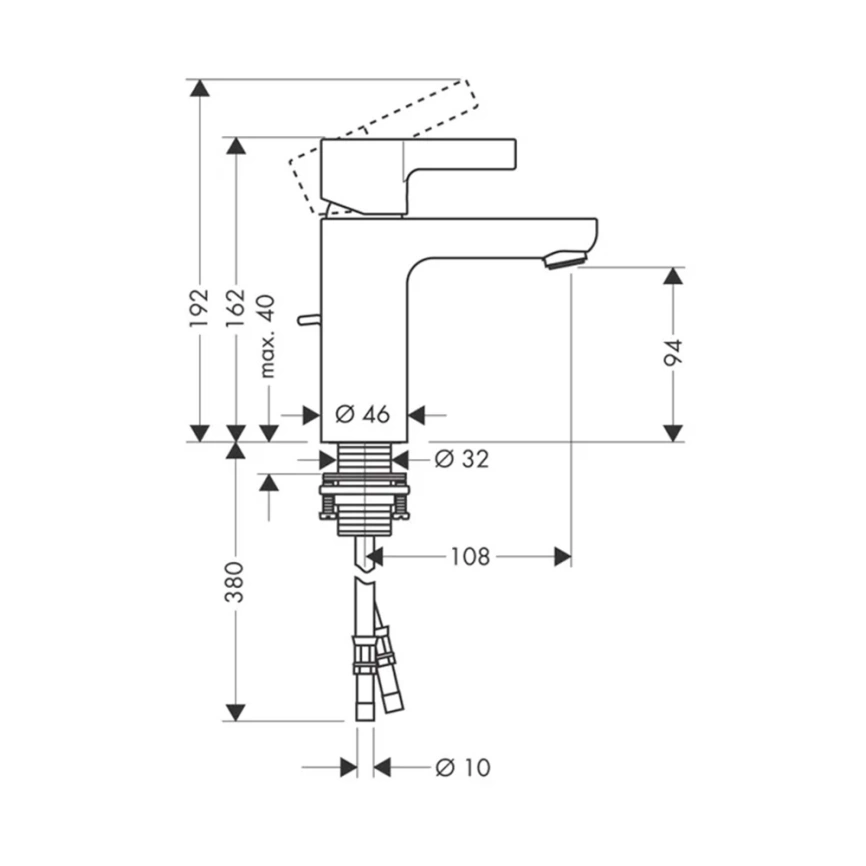 Смеситель для раковины Hansgrohe Metris S 31060000, хром - схема