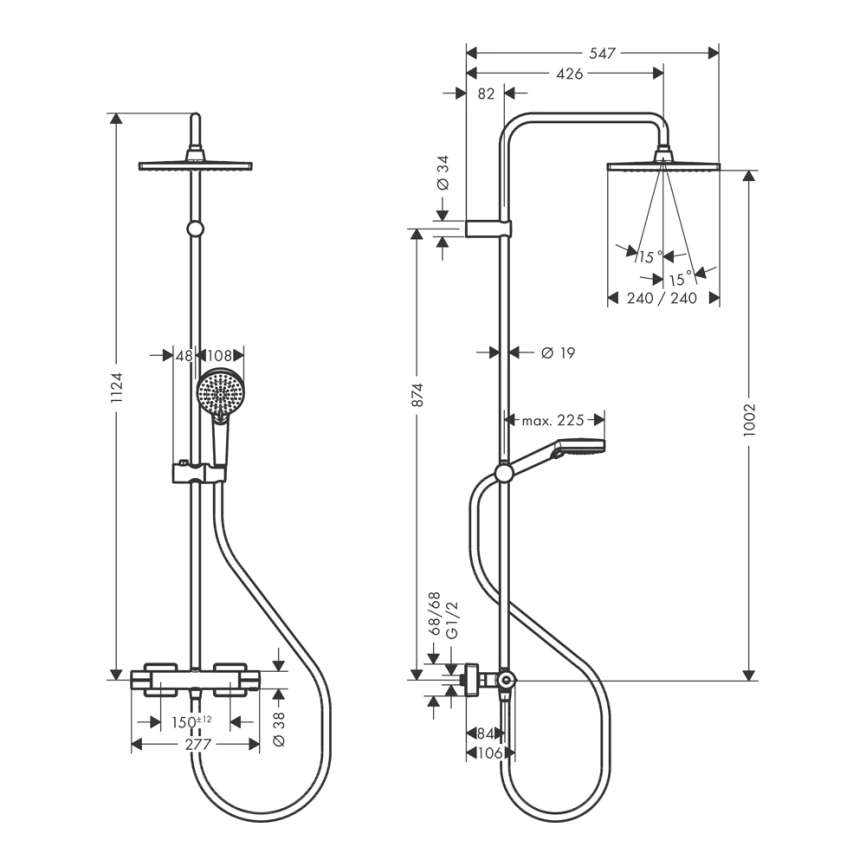 Душевая стойка Hansgrohe Vernis Blend Showerpipe 26427670 с термостатом - схема 2