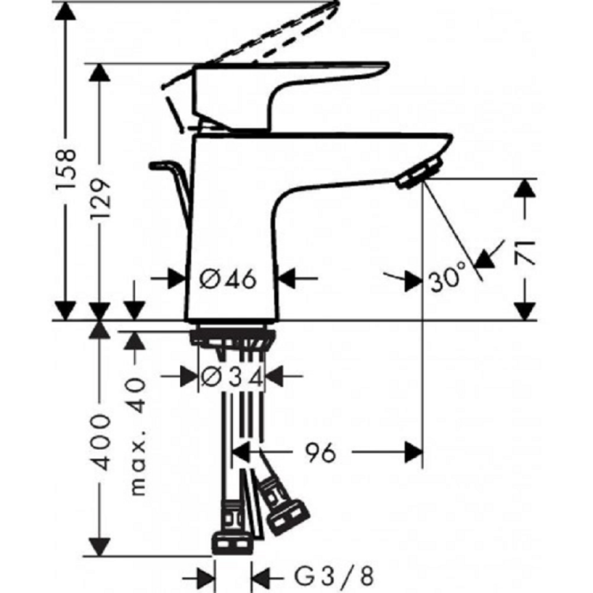 Смеситель для раковины с донным клапаном Hansgrohe Talis E 71700000_схема