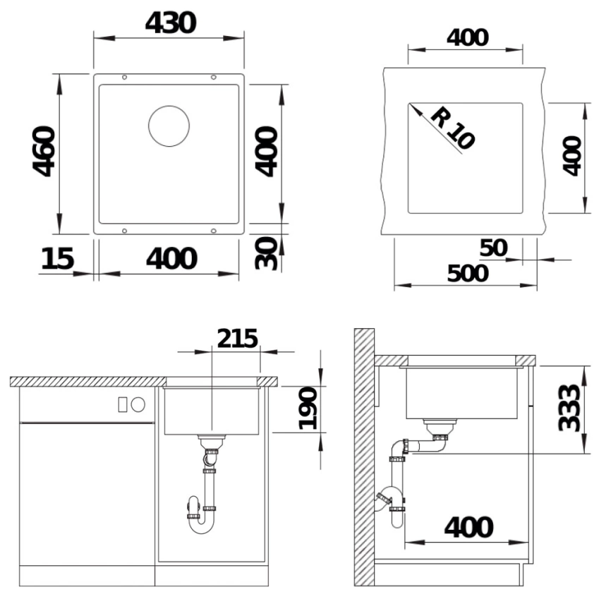 Мойка кухонная Blanco Rotan 400-U, 521334 белый - схема