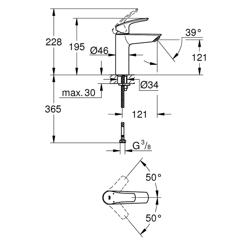 Смеситель для раковины Grohe Eurosmart 23324003 хром - схема