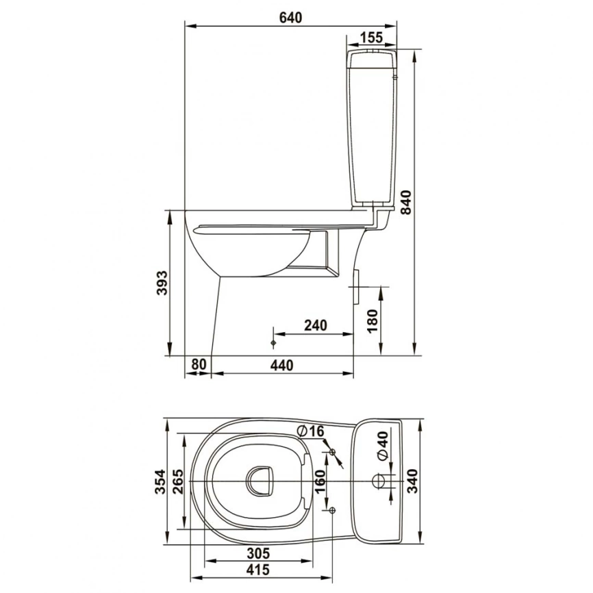 Унитаз компакт Керамин Альбано R безободковый с сиденьем - схема