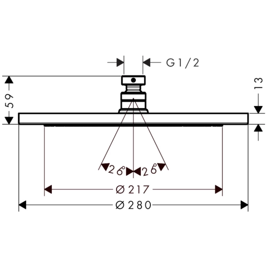 Лейка для верхнего душа Hansgrohe Croma 280 1jet 26220700 золотая - схема