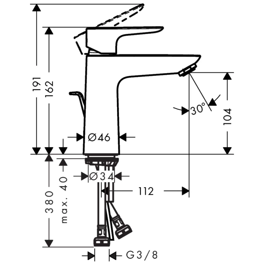 Смеситель для раковины Hansgrohe Talis E 71710670, черный - схема