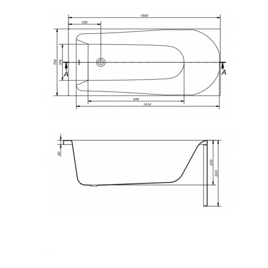 Ванна акриловая Cersanit Flavia 150x70 с ножками - схема