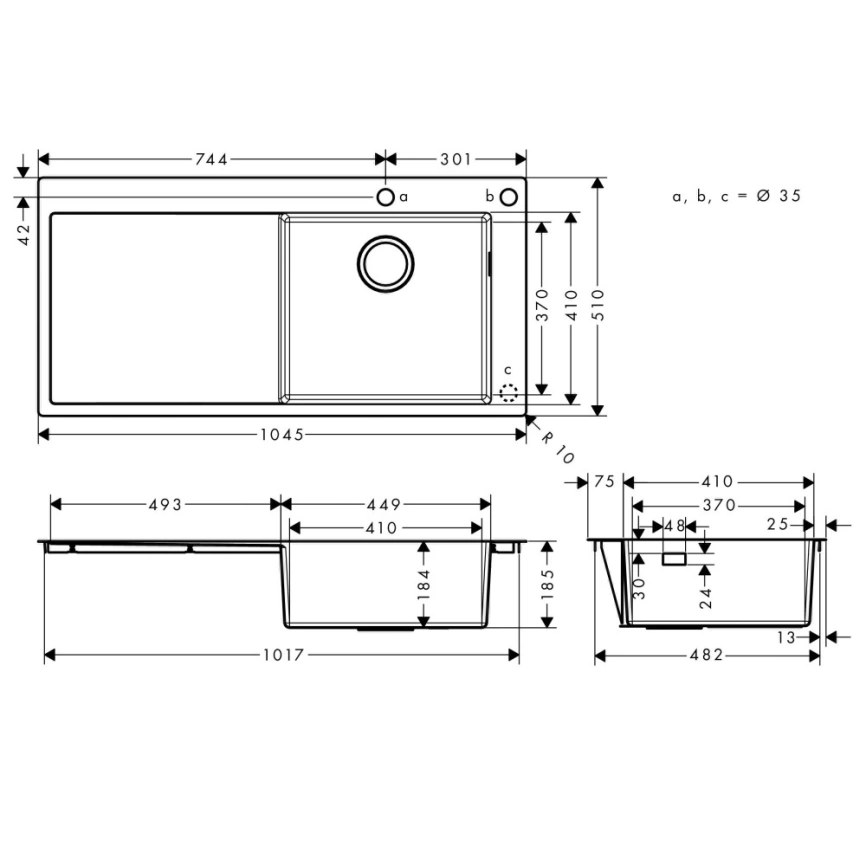 Мойка кухонная из нержавеющей стали Hansgrohe S717-F450, 43307800 - схема