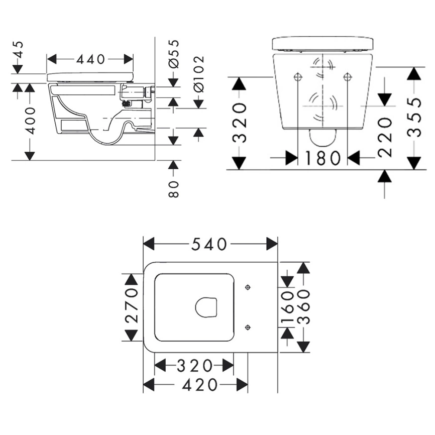 Унитаз подвесной Hansgrohe EluPura Q 60194450 с сиденьем - схема