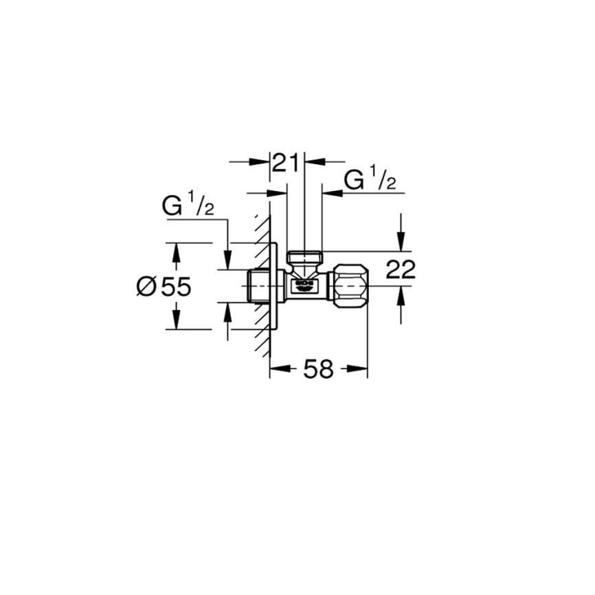 Вентиль угловой Grohe 22025000 1/2 x 1/2 для подключения смесителей - схема