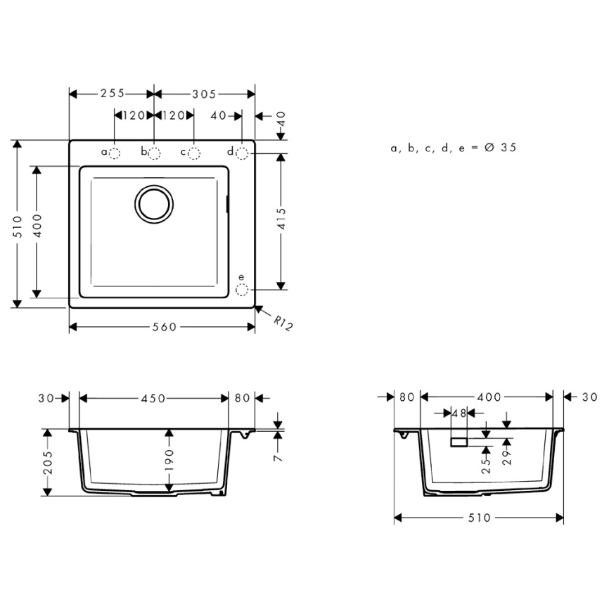 Мойка кухонная из искусственного камня Hansgrohe S510-F450, 43312290 серый графит - схема