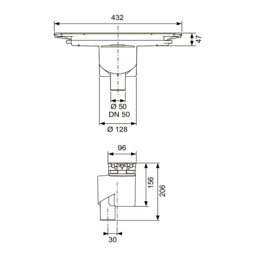 Сифон для душевого лотка TECE Drainprofile 673003 DN 50, вертикальный слив - схема