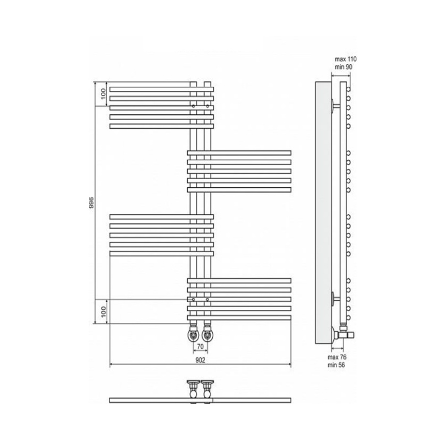 Водяной полотенцесушитель лесенка Терминус Европа 70x996 - схема