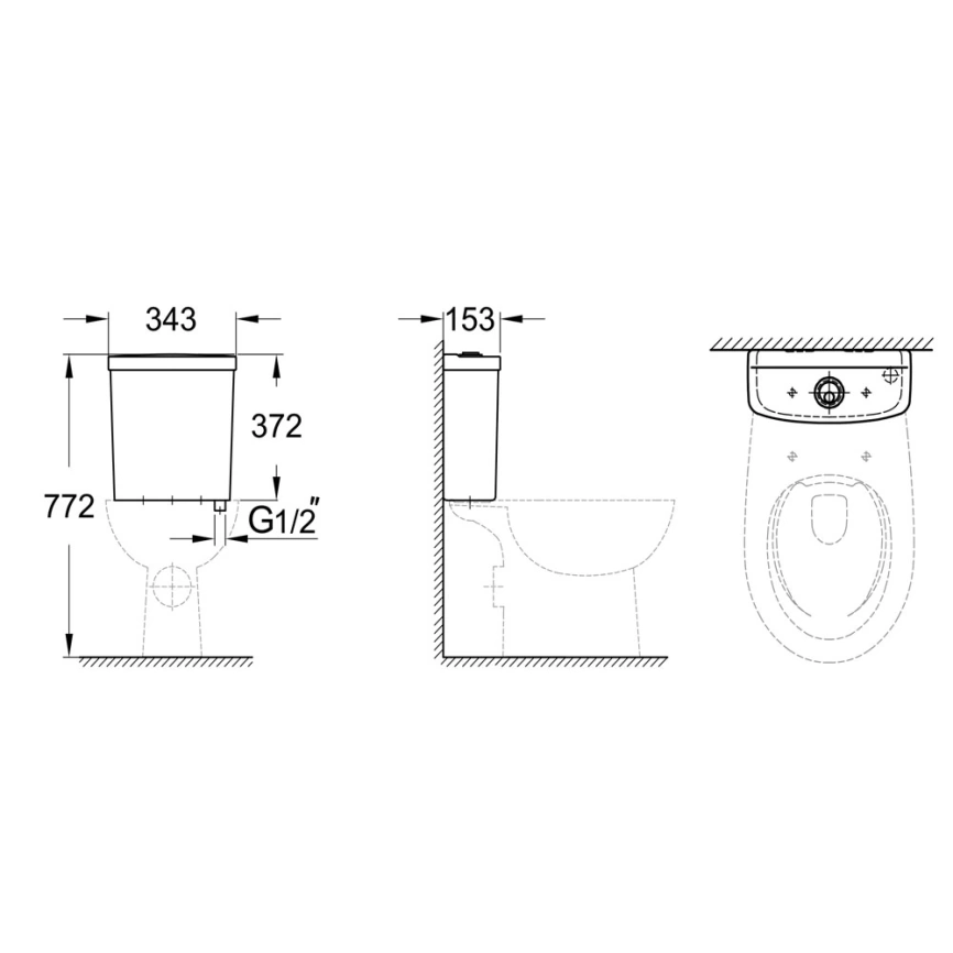 Бачок для унитаза Grohe Bau Ceramic 39436000 подводка снизу - схема