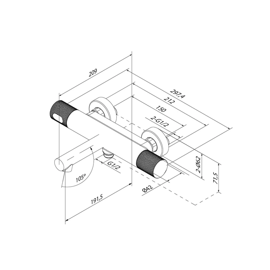 Смеситель для ванны Iddis Duna DUNSB02i74WA с термостатом хром - схема