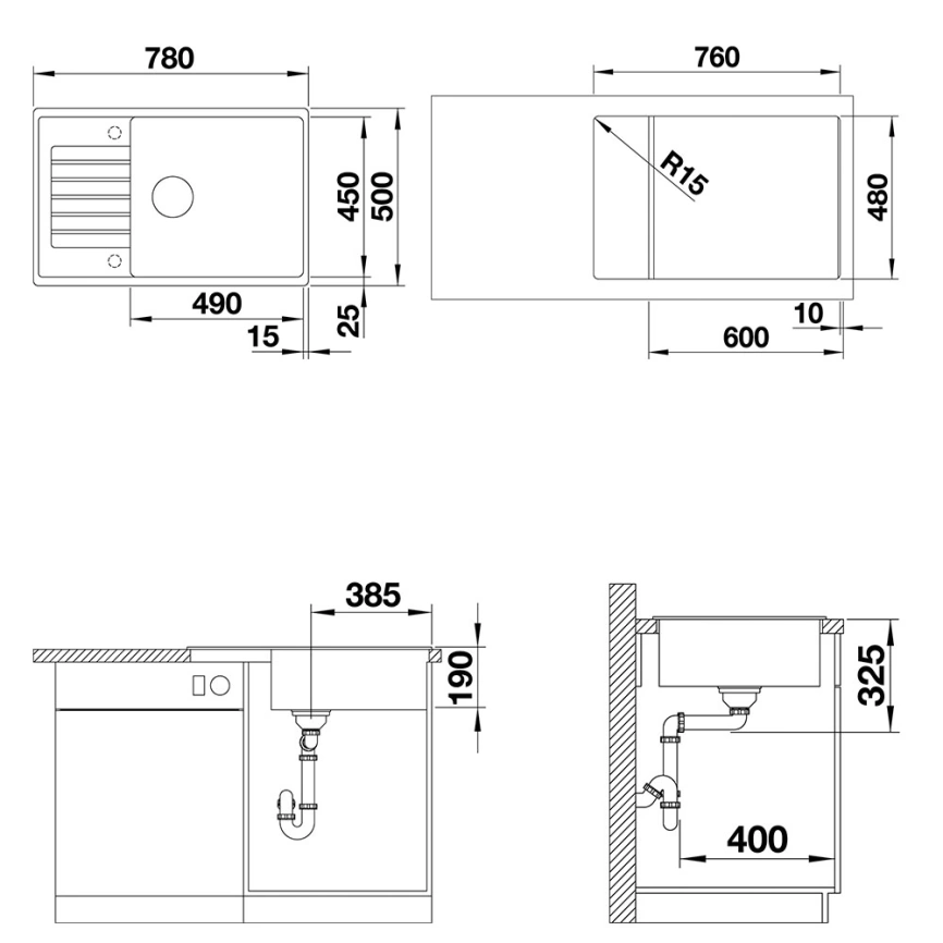 Мойка кухонная Blanco Zia XL 6 S Compact 527397 вулканический серый - схема