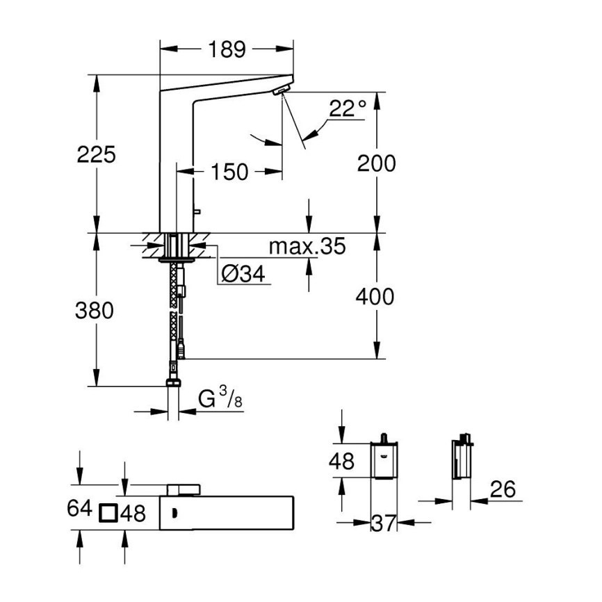 Смеситель для раковины сенсорный Grohe Eurocube E 36441000 - схема