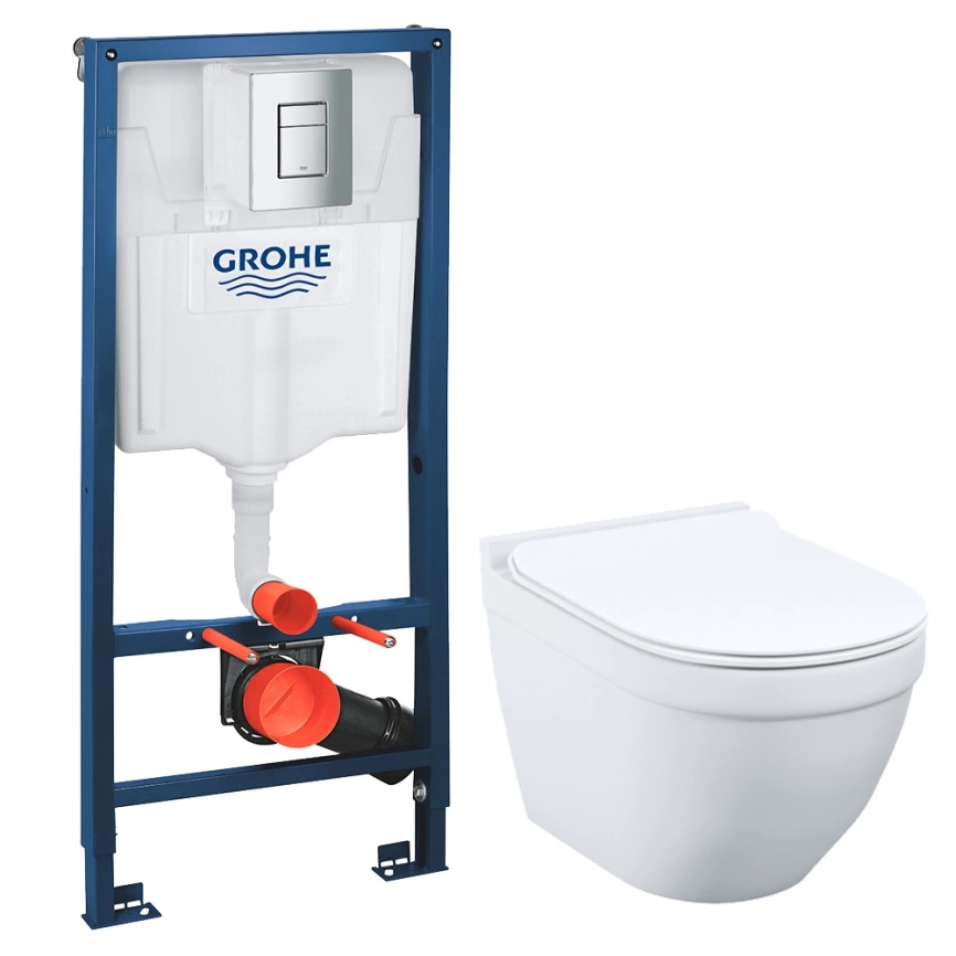 Комплект инсталляции Grohe Rapid SL 38772001 c кнопкой хром и подвесным унитазом Iddis Cloud CLORDSEi25 с сиденьем