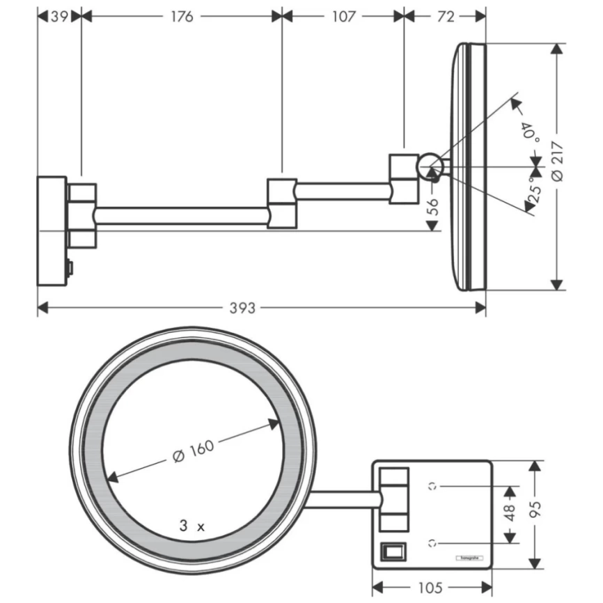 Косметическое зеркало Hansgrohe AddStoris 41790140 с подсветкой, бронзовое - схема