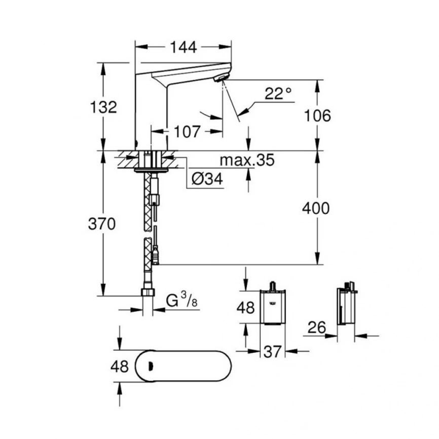 Смеситель для раковины сенсорный Grohe Eurosmart CE 36330001 - схема