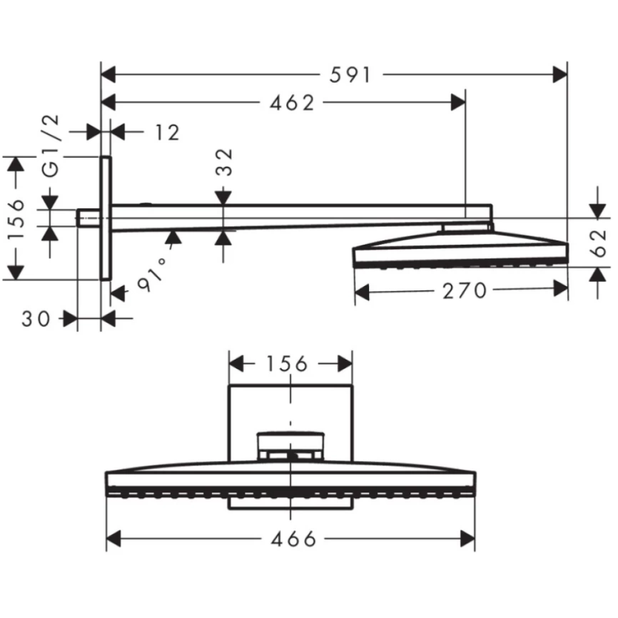 Лейка для верхнего душа Hansgrohe Rainmaker Select 460 1jet 24003400 хром-белый - схема