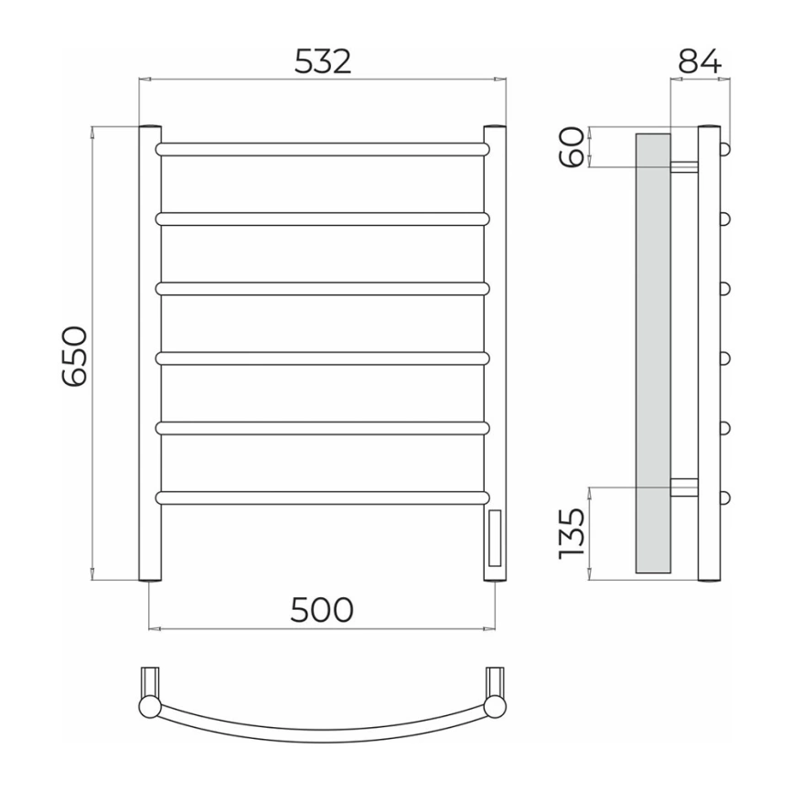 Полотенцесушитель электрический Terminus Классик П6 500x650, хром - схема