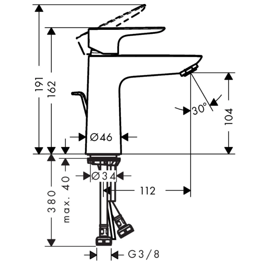 Смеситель для раковины Hansgrohe Talis E 71710700, белый - схема