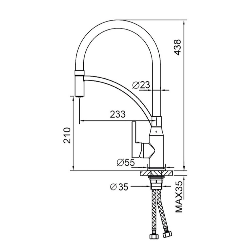 Смеситель для кухни Hans H812.033 черный - схема