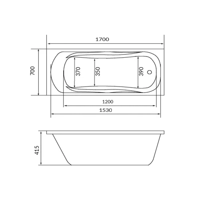 Ванна акриловая 1Marka Astra 170x70 с ножками - схема