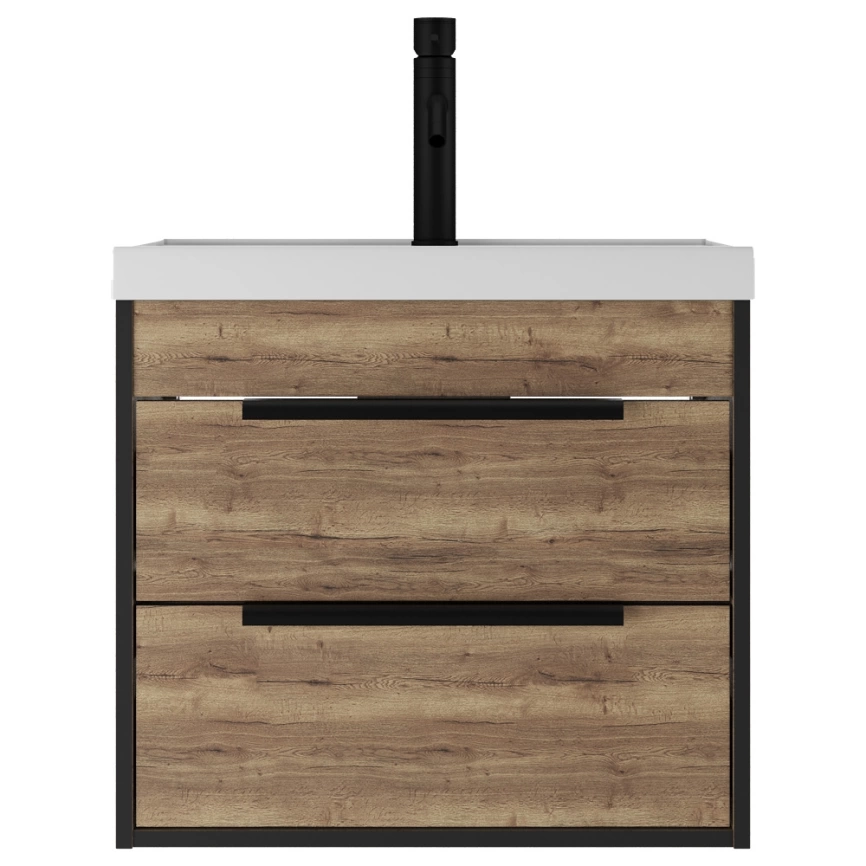 Тумба с раковиной подвесная Домино Alfa B2 60 дуб галифакс табак - фото 1