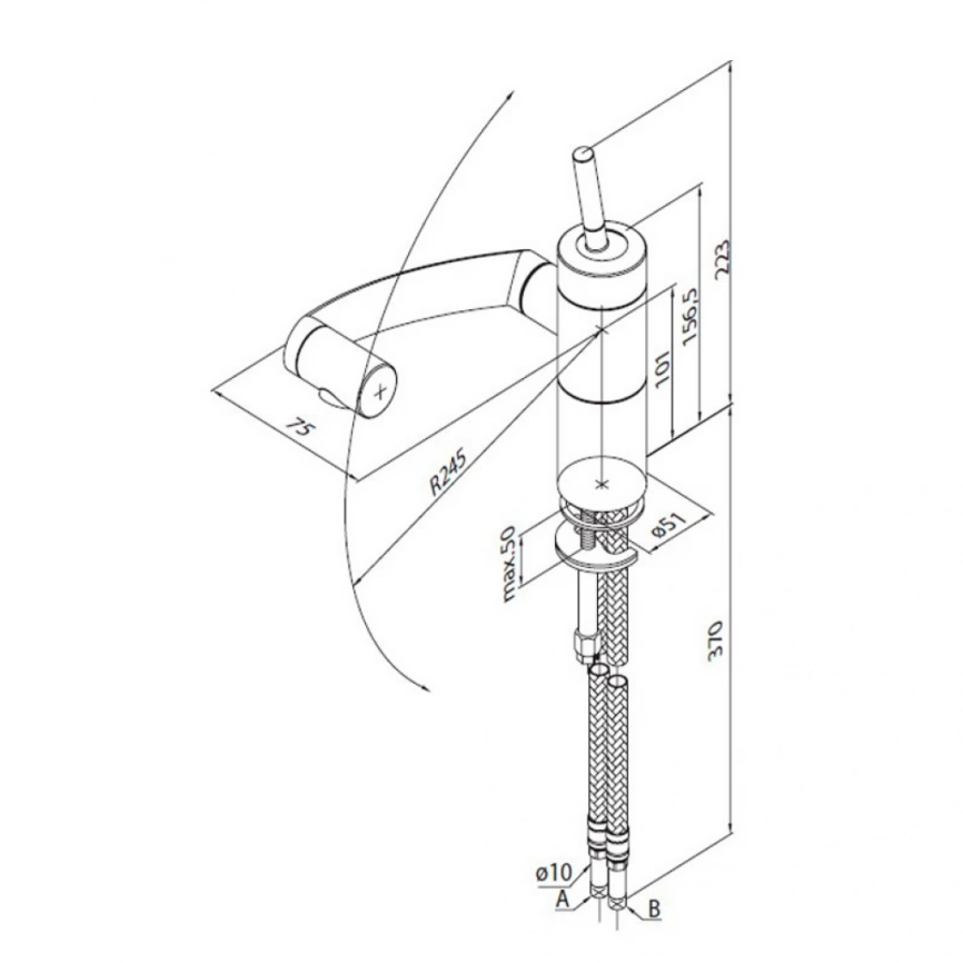 Смеситель для кухни Damixa Arc 290007464, с поворотным изливом - схема