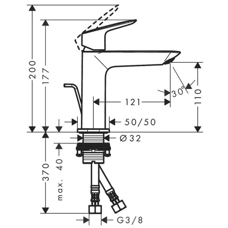 Смеситель для раковины Hansgrohe Logis 71254000, хром - схема