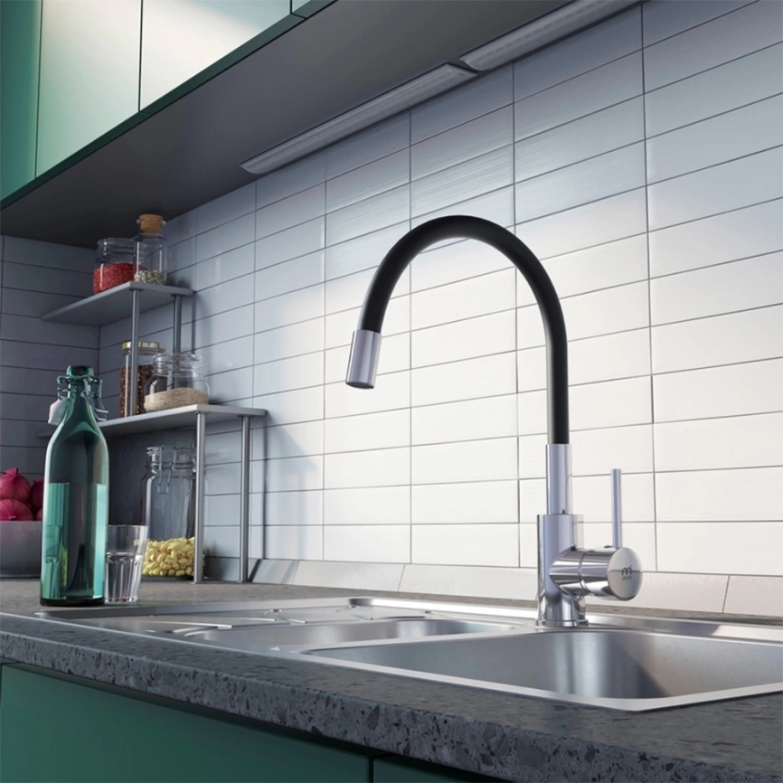 Смеситель для кухни Milardo Meal M01SB0FM05 с гибким изливом хром-черный - фото 1
