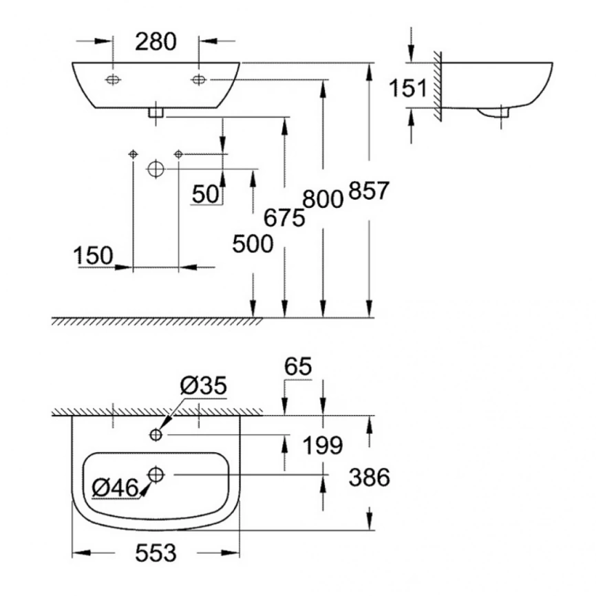 Раковина Grohe Bau Ceramic 55 см 39440000 схема