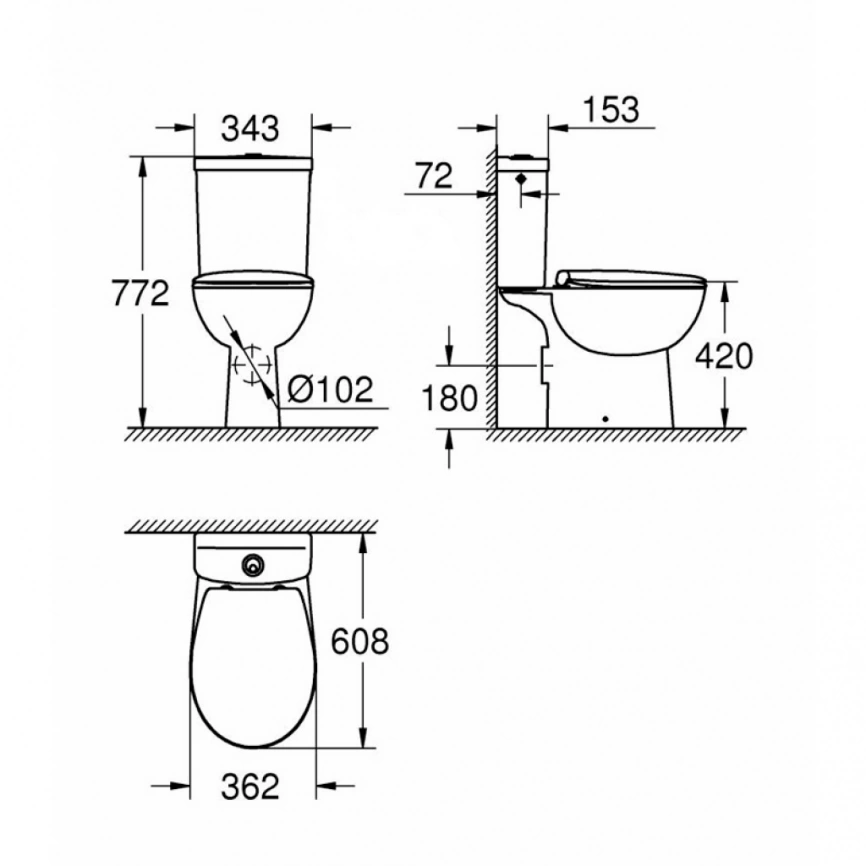 Напольный унитаз Grohe Bau Ceramic, безободковый - схема 2