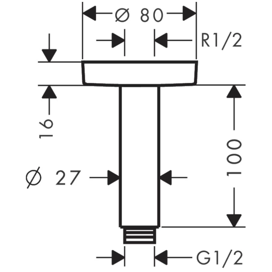 Кронштейн для верхнего душа потолочный Hansgrohe S 27393140, бронза - схема