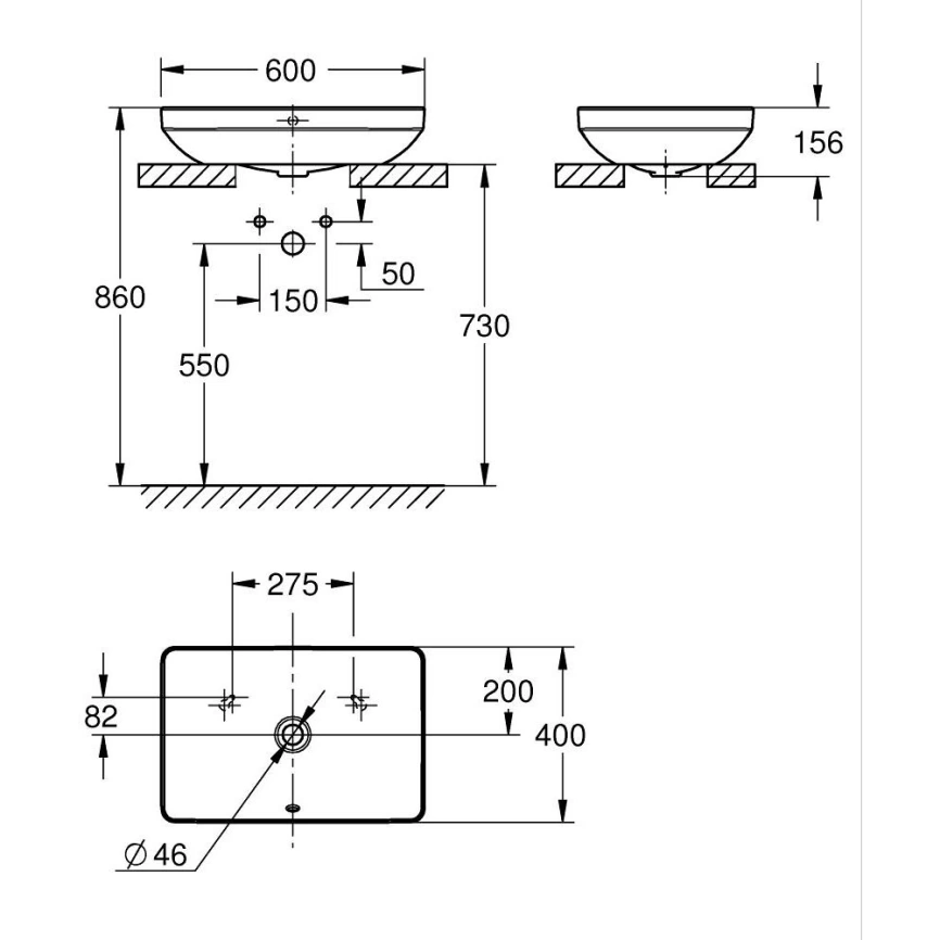 Раковина Grohe Euro Ceramic 102434SH00 накладная - схема
