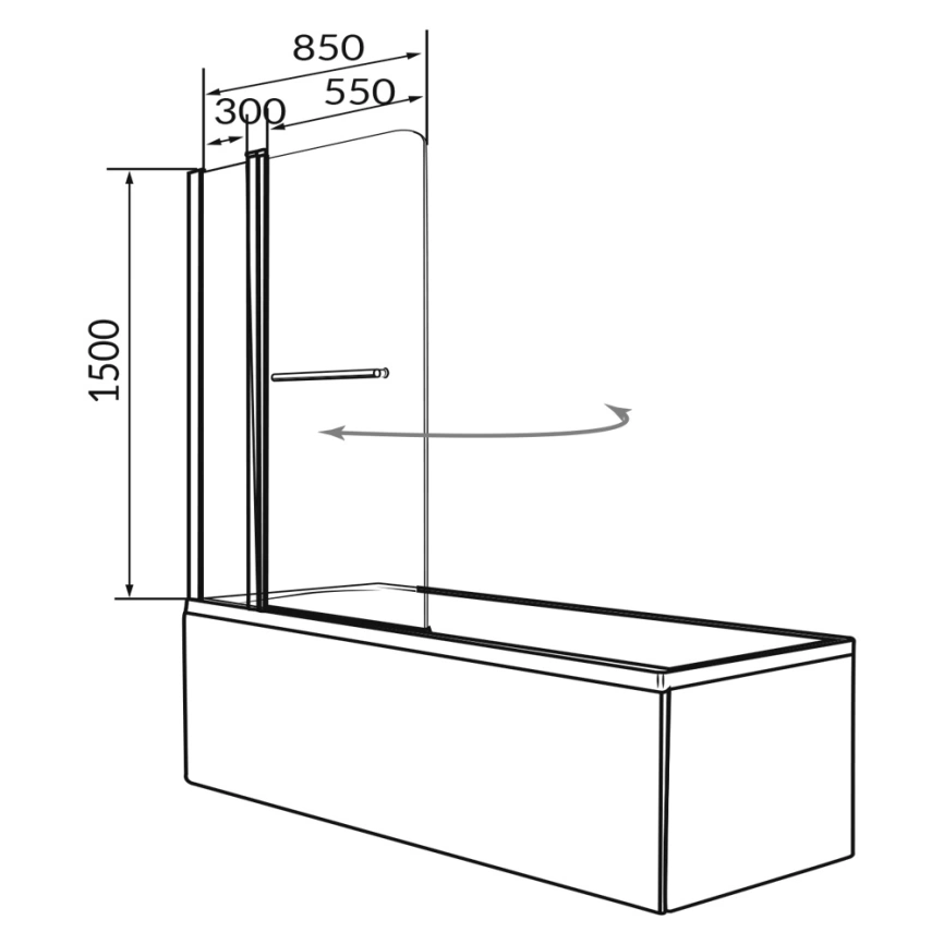 Штора на ванну из стекла 1Marka P-05 85x150 Mistelite L матовая - схема