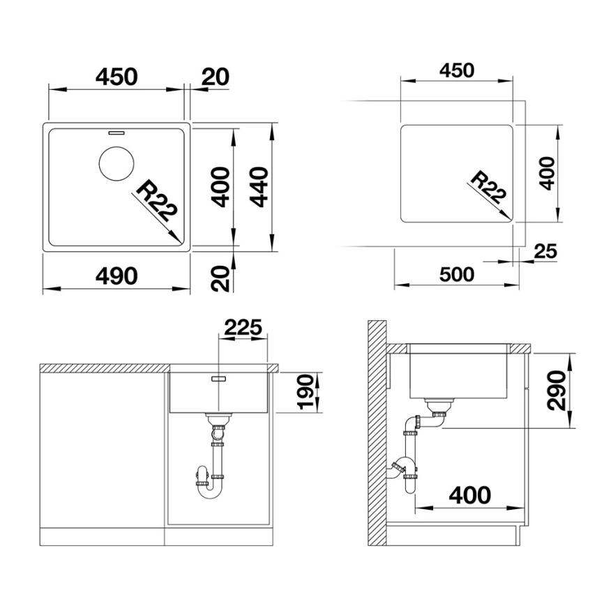 Мойка кухонная Blanco Andano 450-U 522963 - схема