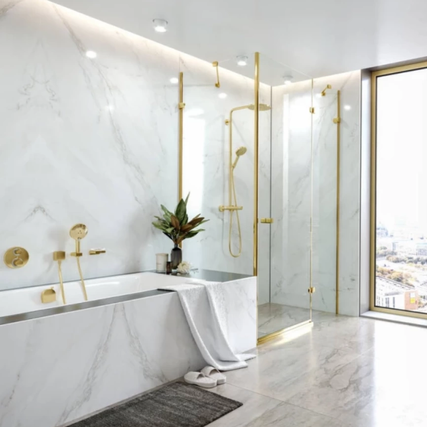 Смеситель для душа Hansgrohe Ecostat S 15758990 с термостатом золото - фото 1