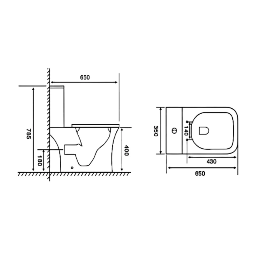 Унитаз компакт Gromix GM-6215 безободковый с сиденьем - схема