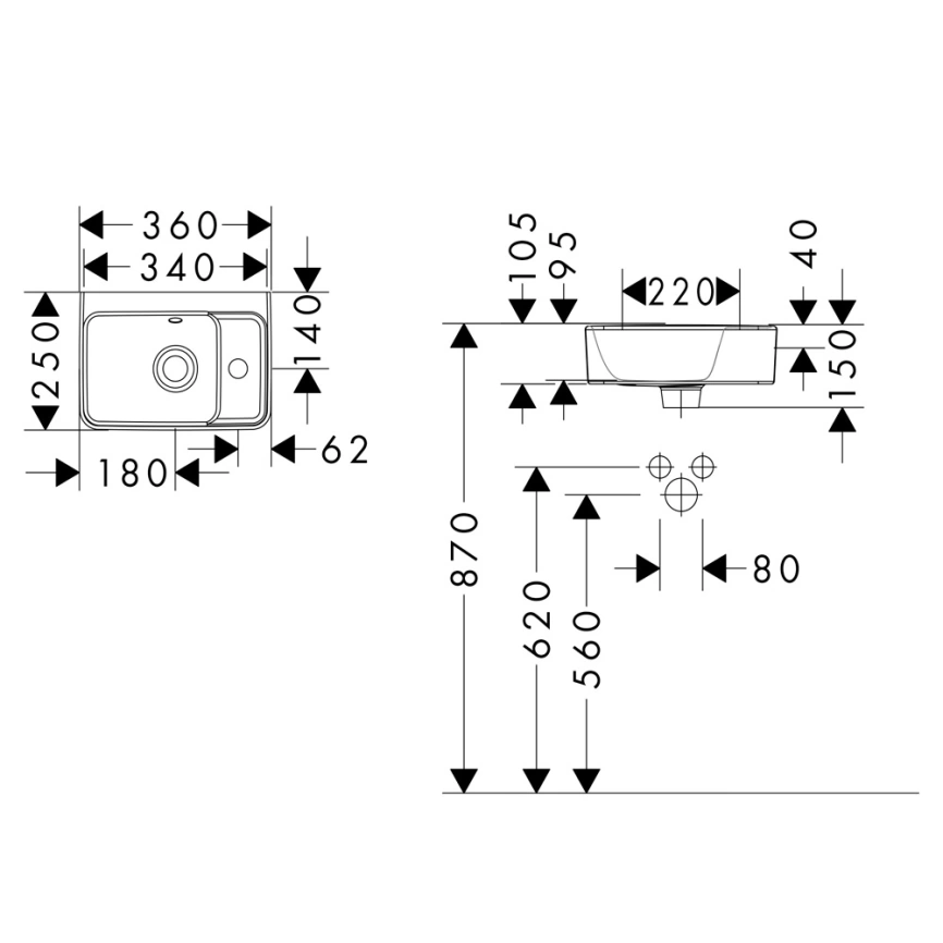 Раковина Hansgrohe Xanuia Q 60129450 подвесная, белая - схема
