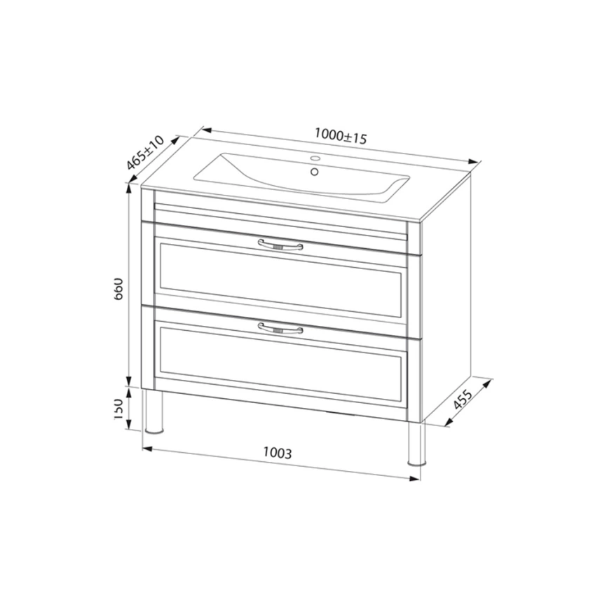 Тумба с раковиной напольная Iddis Oxford 100 OXF10L1i95K серая светлая - схема